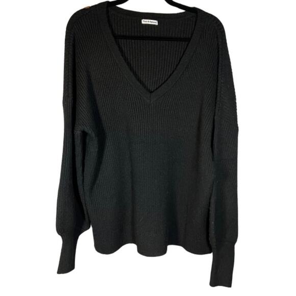 Theo & Spencer V-Neck Ribbed Sweater, Black, S, NWT - Picture 3 of 11